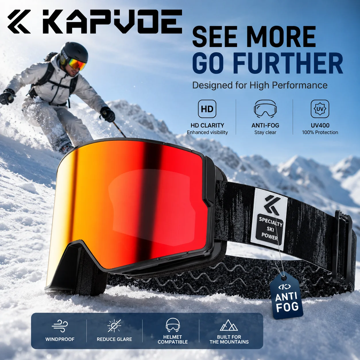 Ski Goggles Polarized Photochromic - Kapvoe UV400 HD Nuovi Occhiali da