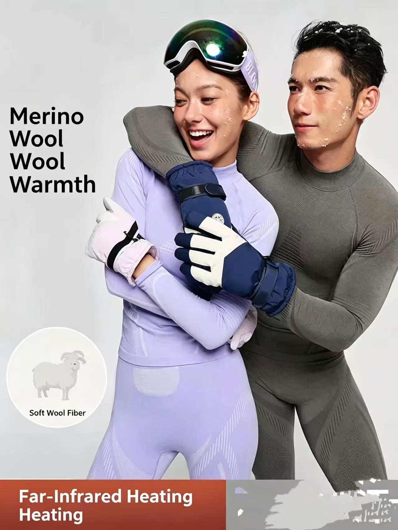 Merino Wool Base Layer Thermal Underwear - Set di 2 Pezzi Intimo Termico