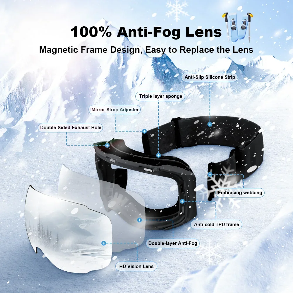 Occhiali da sci magnetici, a d - Ski Goggles Magnetic Quick Change Lens recensione e prezzo