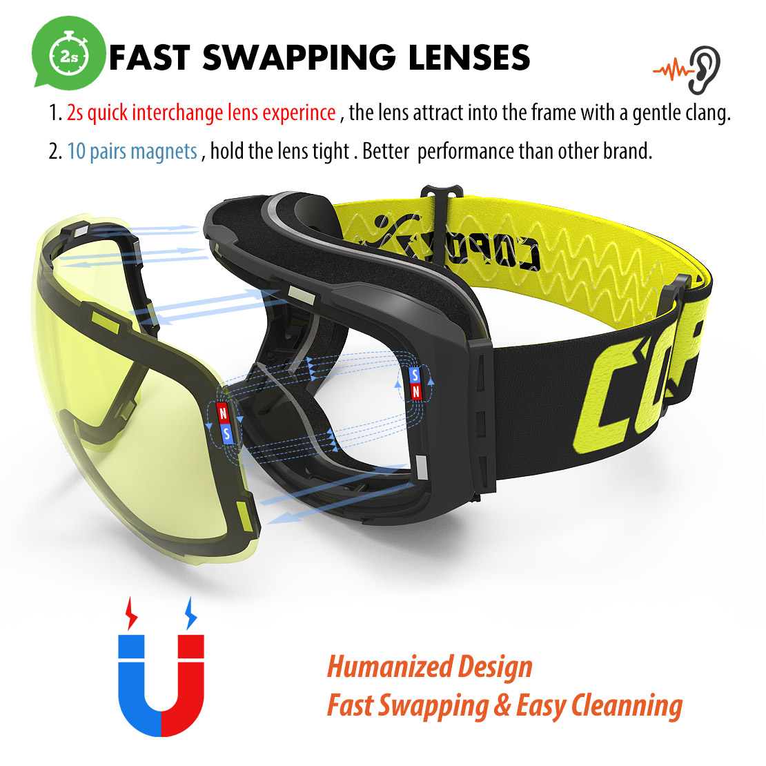 COPOZZ Occhiali da sci magneti - Ski Goggles Magnetic Quick Change Lens recensione e prezzo